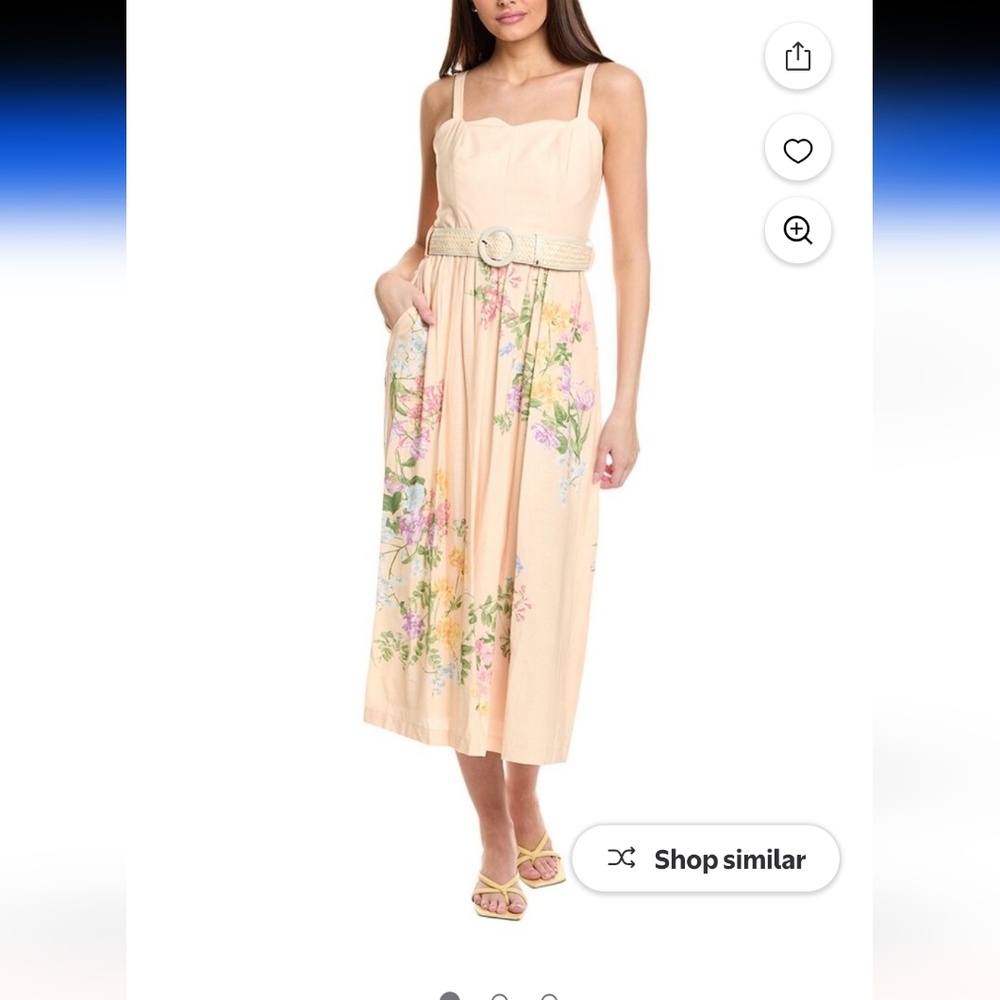 🦋Taylor Peach Floral Midi Dress with Woven Belt